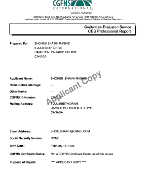 Cgfns Ces Report Sample  Form