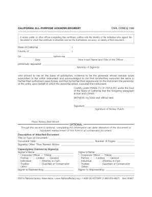 CALIFORNIA ALL PURPOSE ACKNOWLEDGMENT  Form