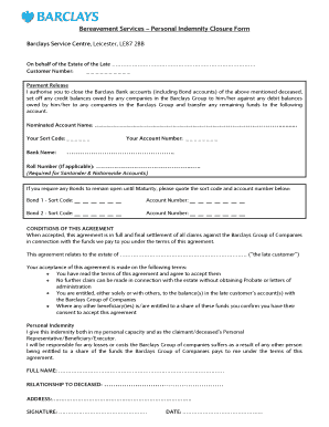 Barclays Bereavement Closure Form