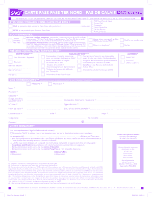 CARTE PASS PASS TER NORD PAS DE CALAIS  Form