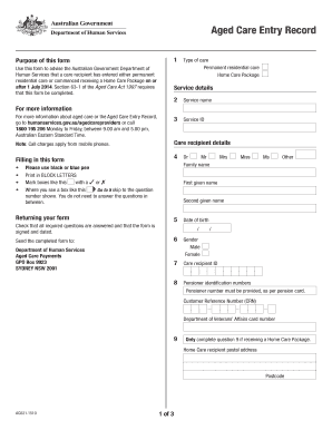 Aged Care Entry Record  Form