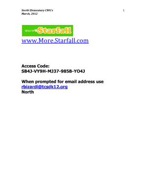 Starfall Access Code  Form