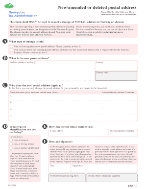 RF 1454 Newamended or Deleted Postal Address Skatteetaten  Form