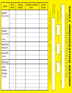 Adult Immunization Record  Form