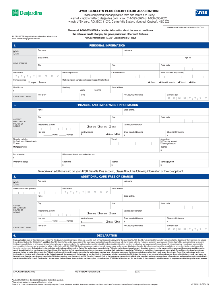 Jysk Credit Card  Form