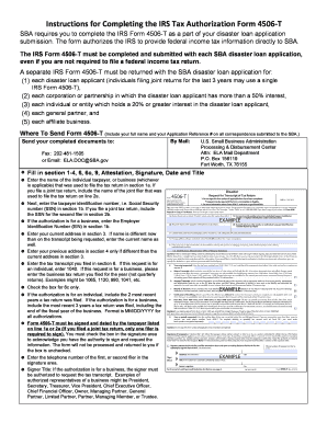 SBA Requires You to Complete the IRS Form 4506 T as a Part of Your Disaster Loan Application