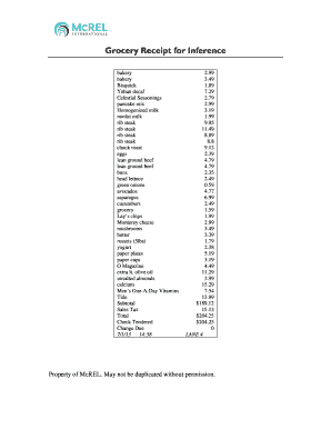 Grocery Receipt for Inference  Form