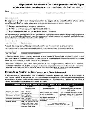 Rponse Du Locataire L &#039;avis D &#039;augmentation De Loyer  Form