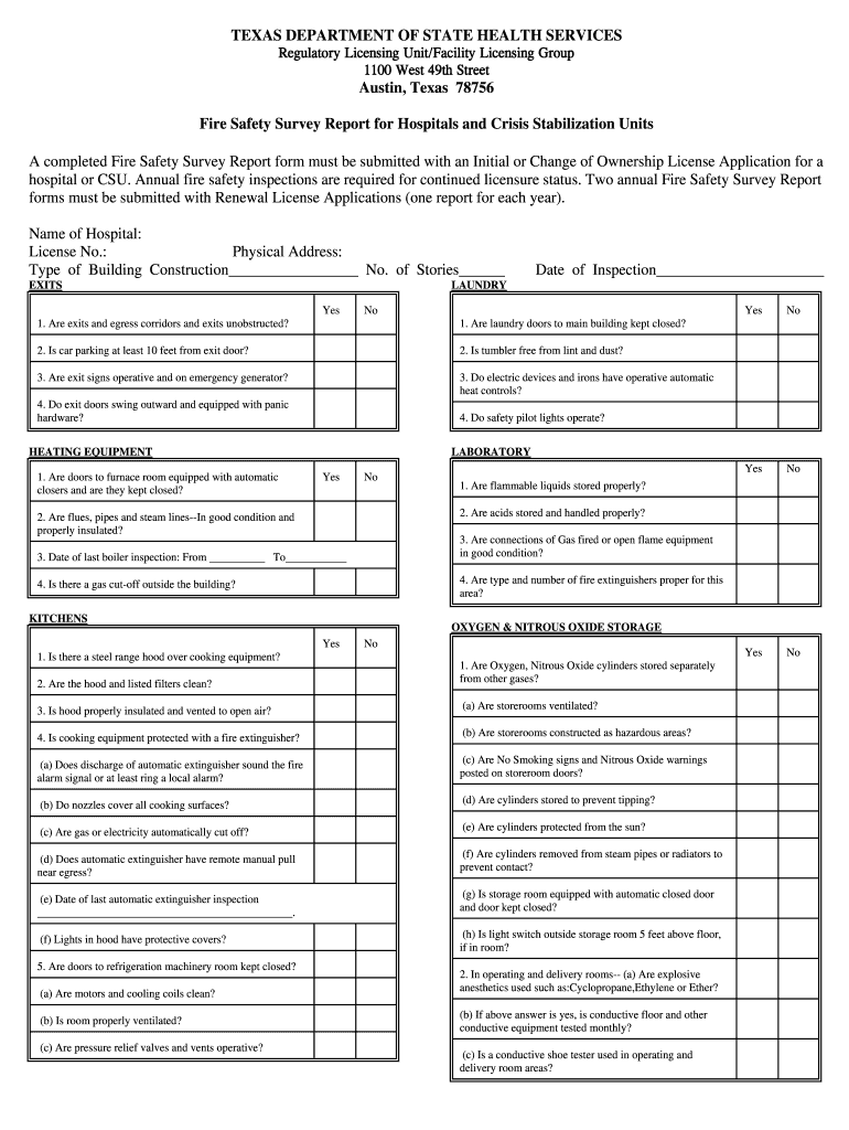 Fire Safety Survey Report Form Dshs Texas