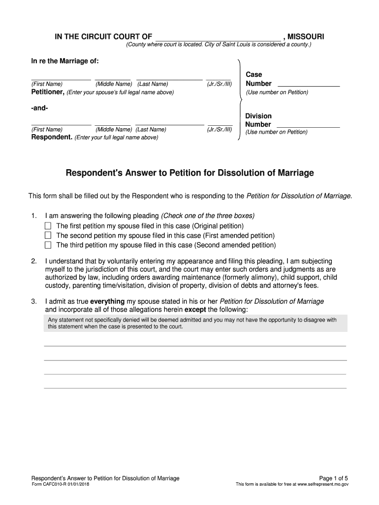 Missouri Respondent Dissolution Marriage PDF  Form