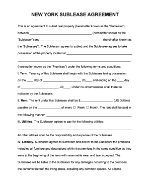 This is an Agreement to Sublet Real Property Hereinafter Known as the &quot;Sublease&quot;  Form
