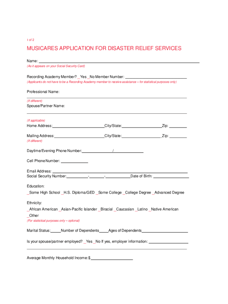 Musicares Application  Form