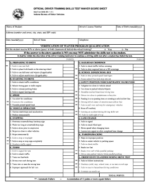 Indiana Driving Skills Test Checklist  Form