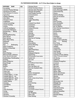 PATHFINDER HONORS 6 17 Price Sheet Subject to Change  Form