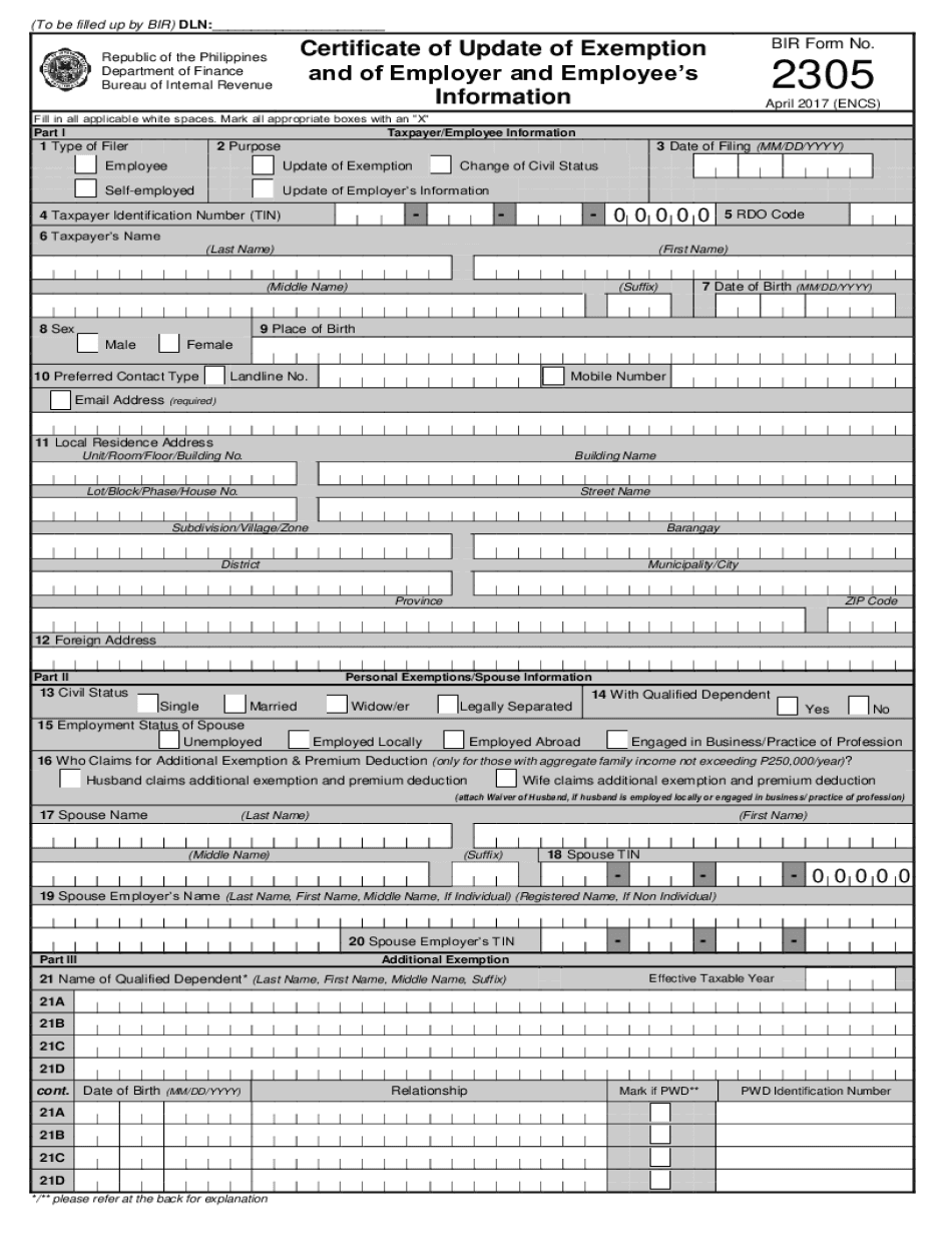 To Be Filled Up by BIR DLN  Form