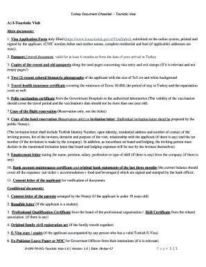 Turkey Document Checklist Touristic Visa  Form