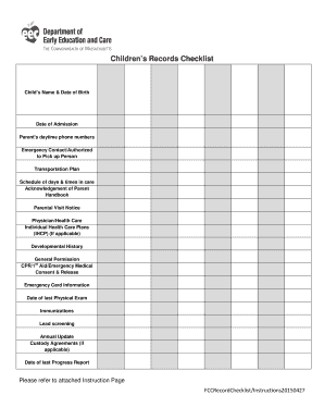 Childrens Records Checklist  Form