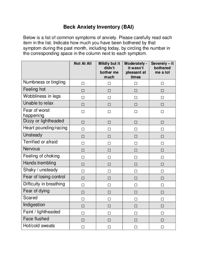 Beck Anxiety Inventory  Form