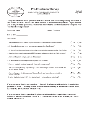Pre Enrollment Survey  Form