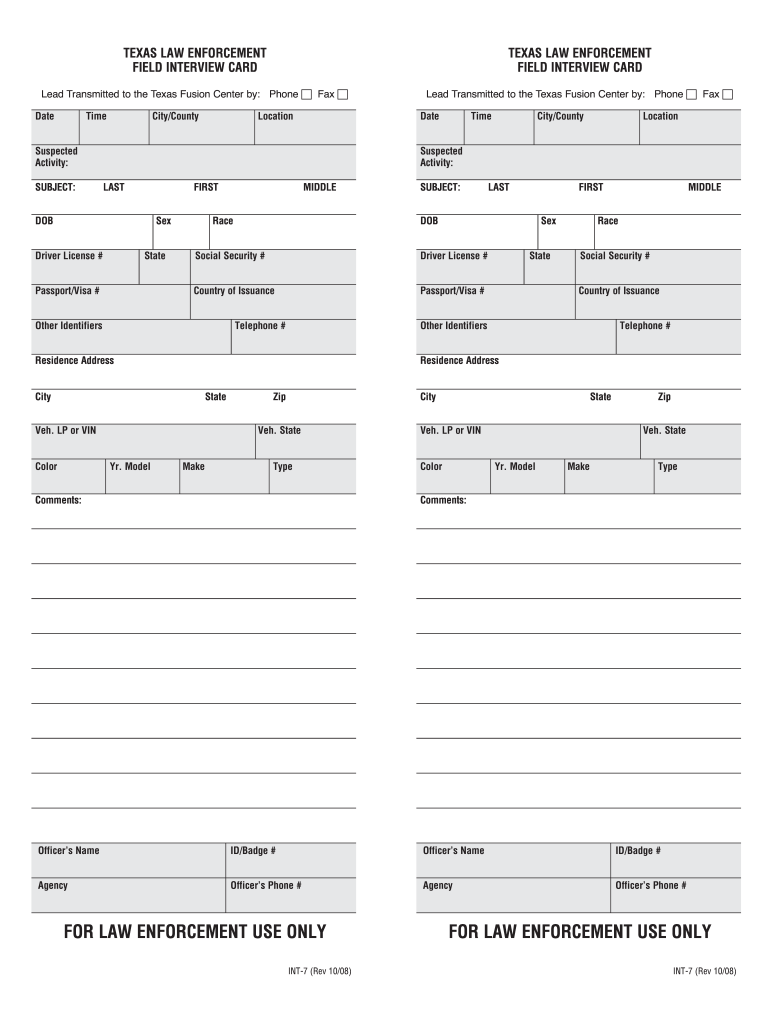 Texas Law Enforcement Card  Form