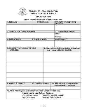 Sierra Leone Law School  Form