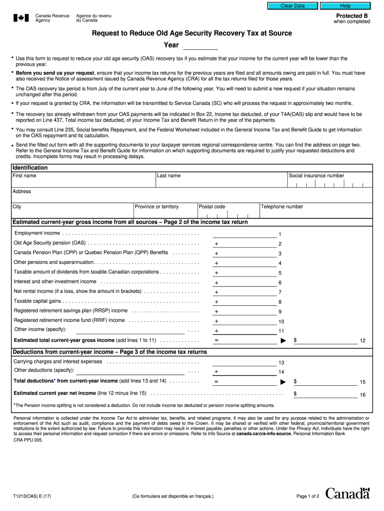  Use This Form to Request to Reduce Your Old Age Security OAS Recovery Tax If You Estimate that Your Income for the Current Year  2020