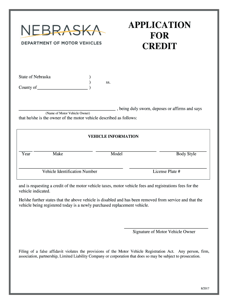 Nebraska Application Credit  Form