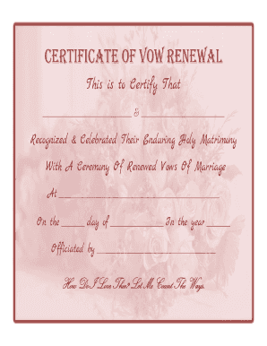 CERTIFICATE of VOW RENEWAL  Form