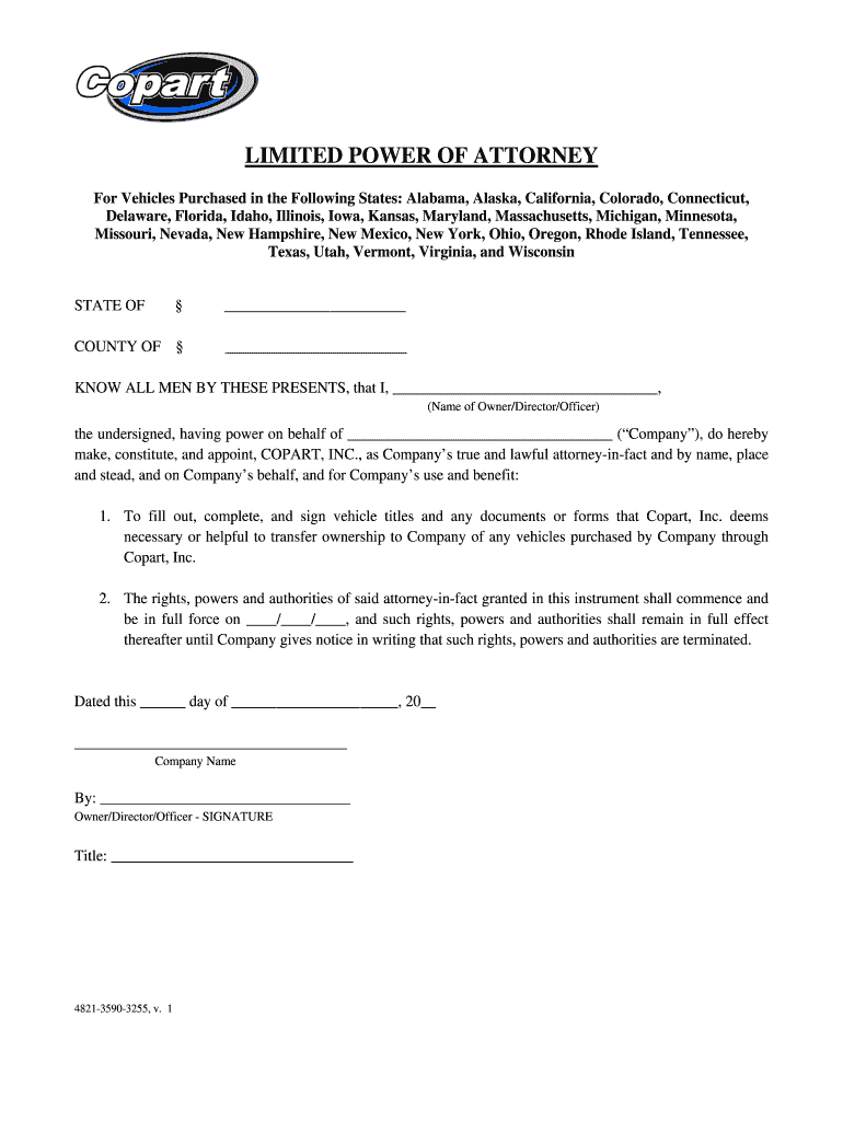 For Vehicles Purchased in the Following States Alabama, Alaska, California, Colorado, Connecticut,  Form