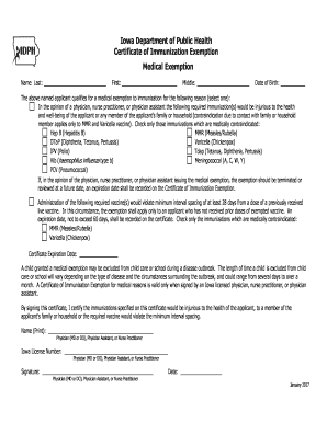  Certificate of Immunization Exemption 2017-2024