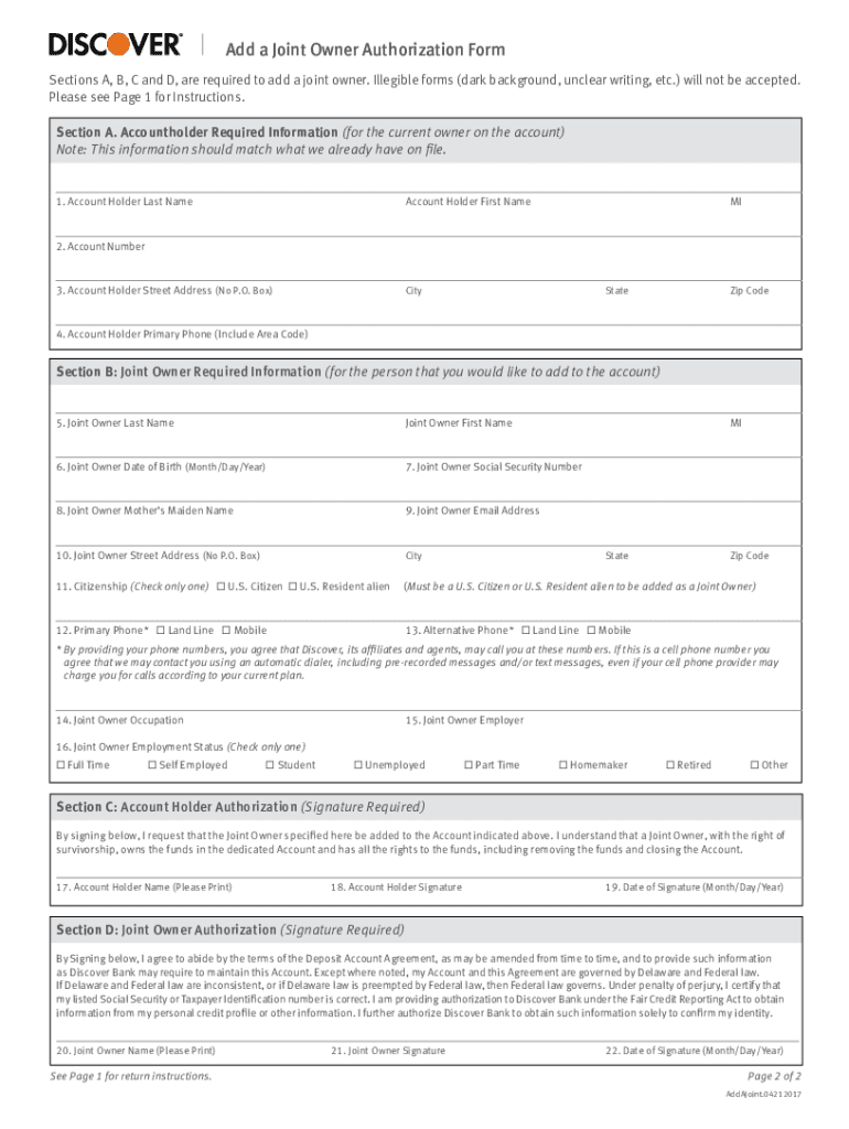 Adding a Joint Owner Instructions & Authorization Form