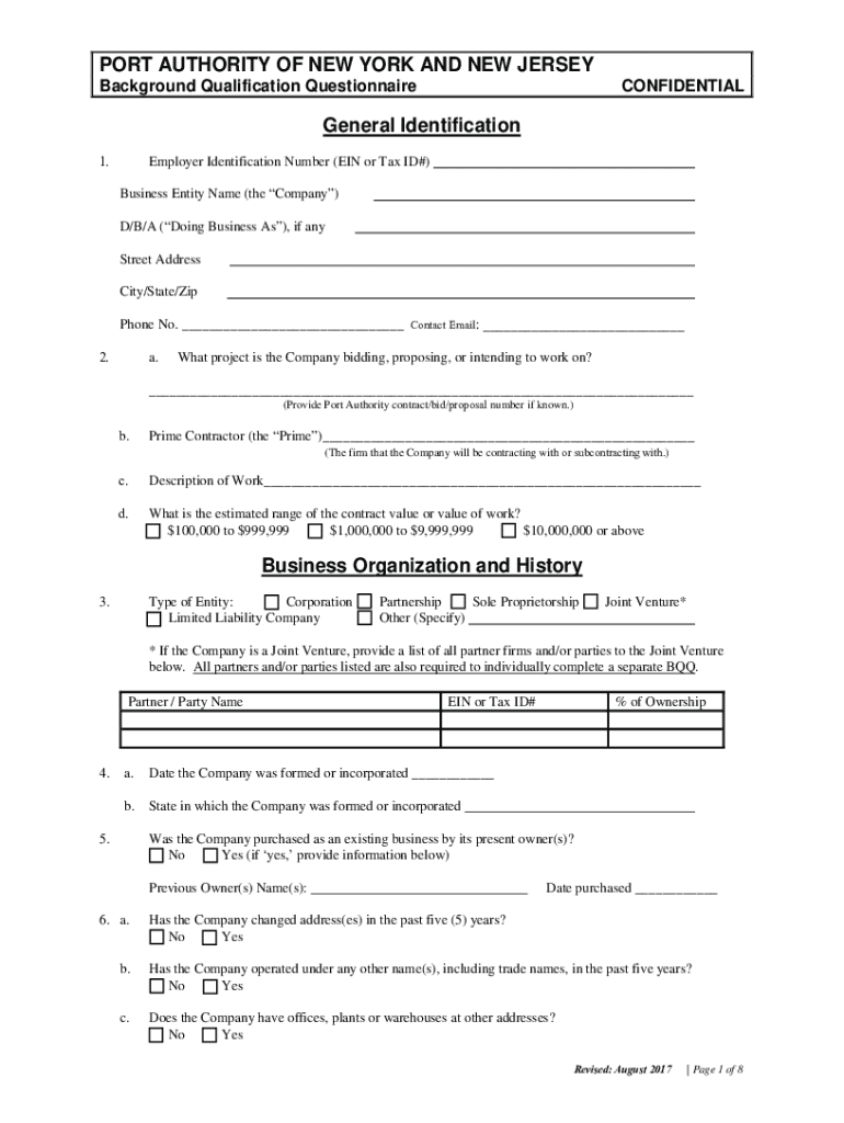 Background Qualification Questionnaire Package Instructions  Form