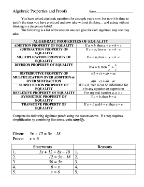 Algebraic Properties and Proofs  Form