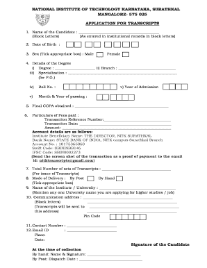 Nitk Transcripts  Form