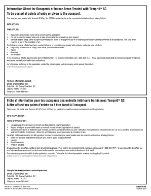 Information Sheet for Occupants of Indoor Areas Treated with Temprid SC