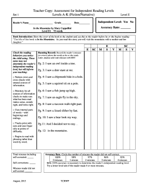 Assessment for Independent Reading Levels  Form