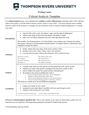 Critical Analysis Template Word  Form