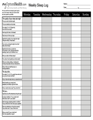 Weekly Sleep Log  Form