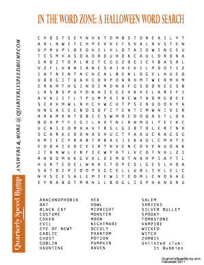In the Word Zone a Halloween Word Search Answer Key  Form