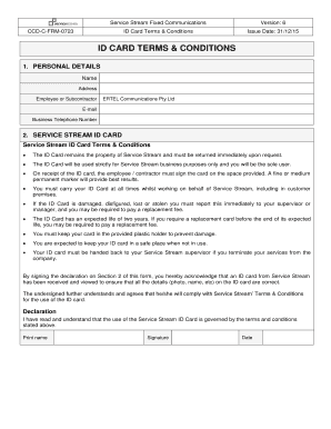 Australia Service ID Card  Form