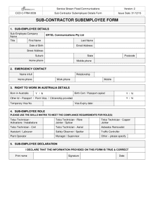 SUB CONTRACTOR SUB EMPLOYEE FORM