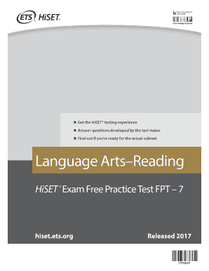 Hiset Reading Practice Test 7  Form
