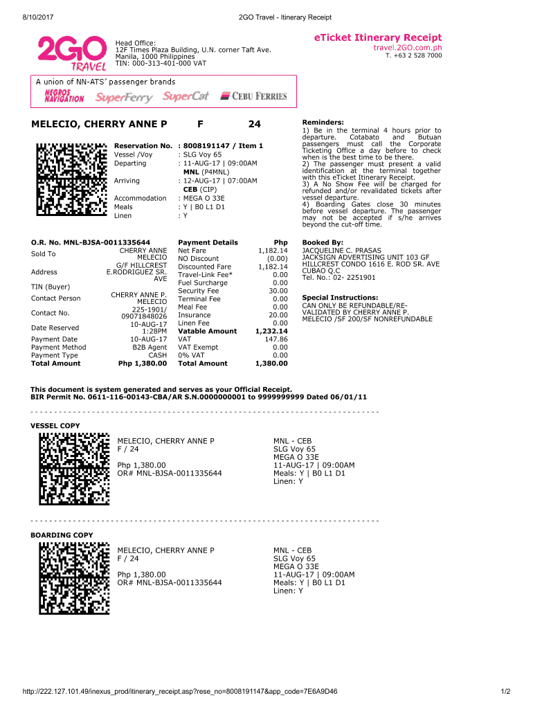 2go Ticket Sample  Form