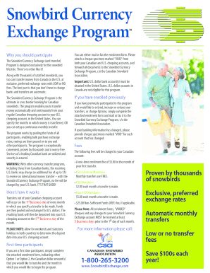 Snowbird Currency Exchange Program  Form