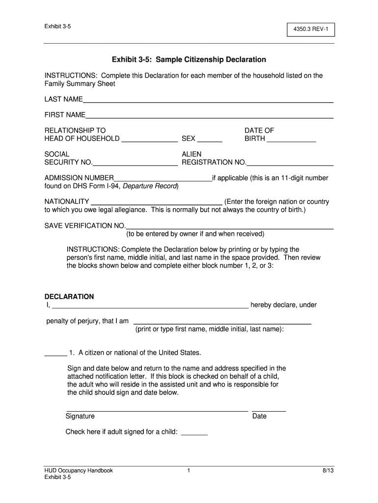 Hud Citizenship Declaration Form