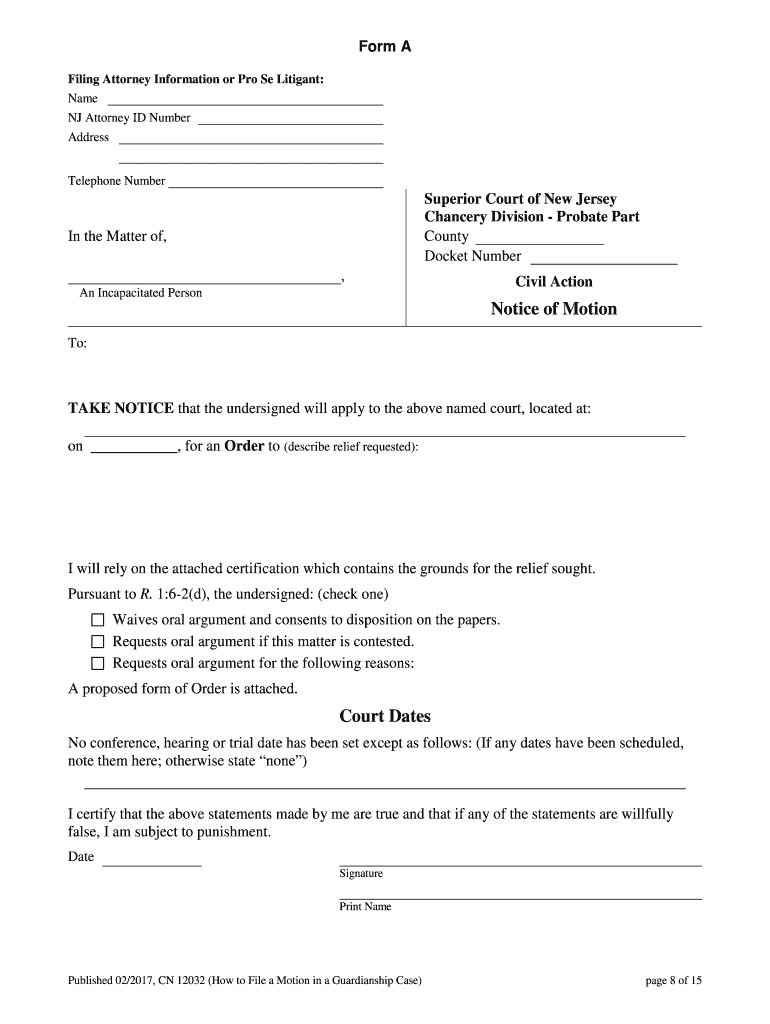 New Jersey Court Motion  Form
