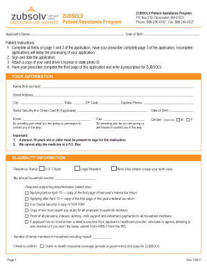  Patient Assistance Program Application  Form