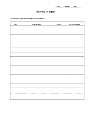 Japan Itinerary Form