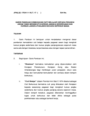 Garis Panduan Kemudahan Cuti Belajar Kepada Pegawai Awam Yang Mengikuti Kursus Jangka Sederhana Dan Kursus Jangka Panjang Secara  Form