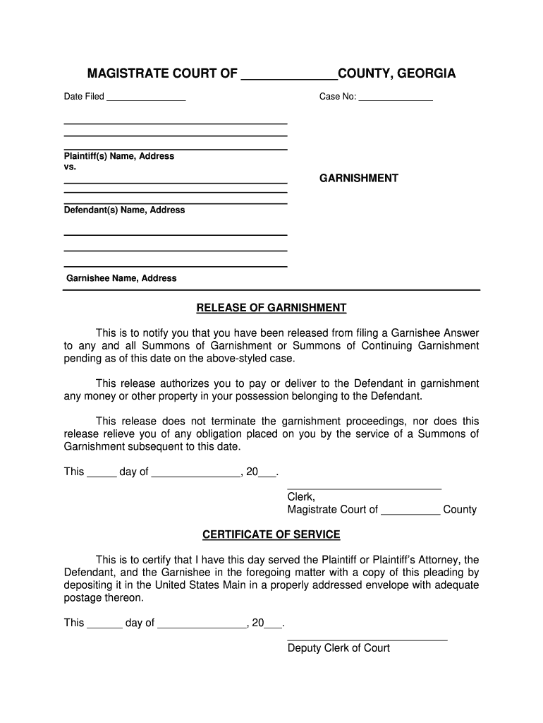 Release of Garnishment  Form